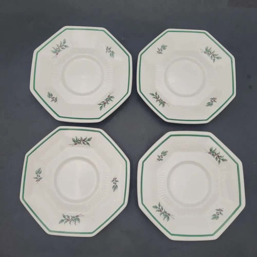 4 Vintage Nikko Christmastime 6'' Saucer Plates White